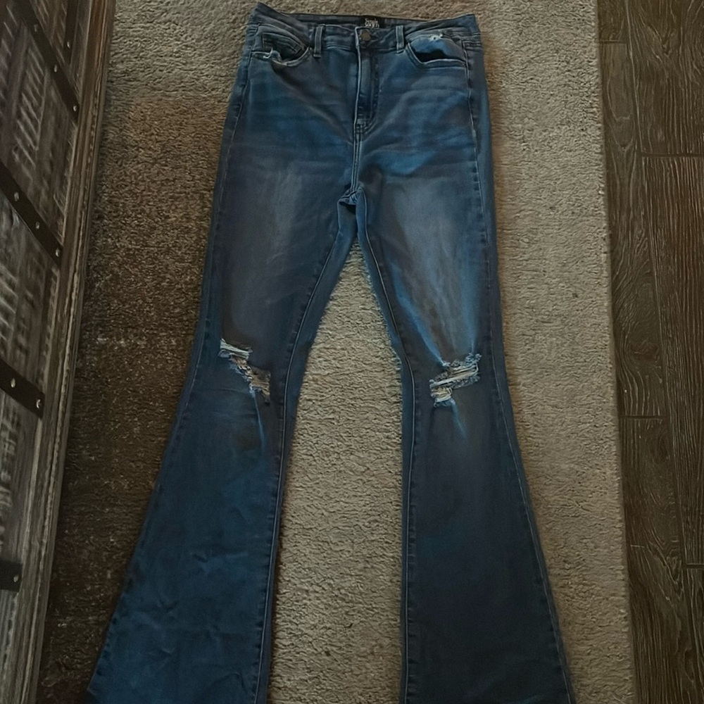 distressed flare jeans